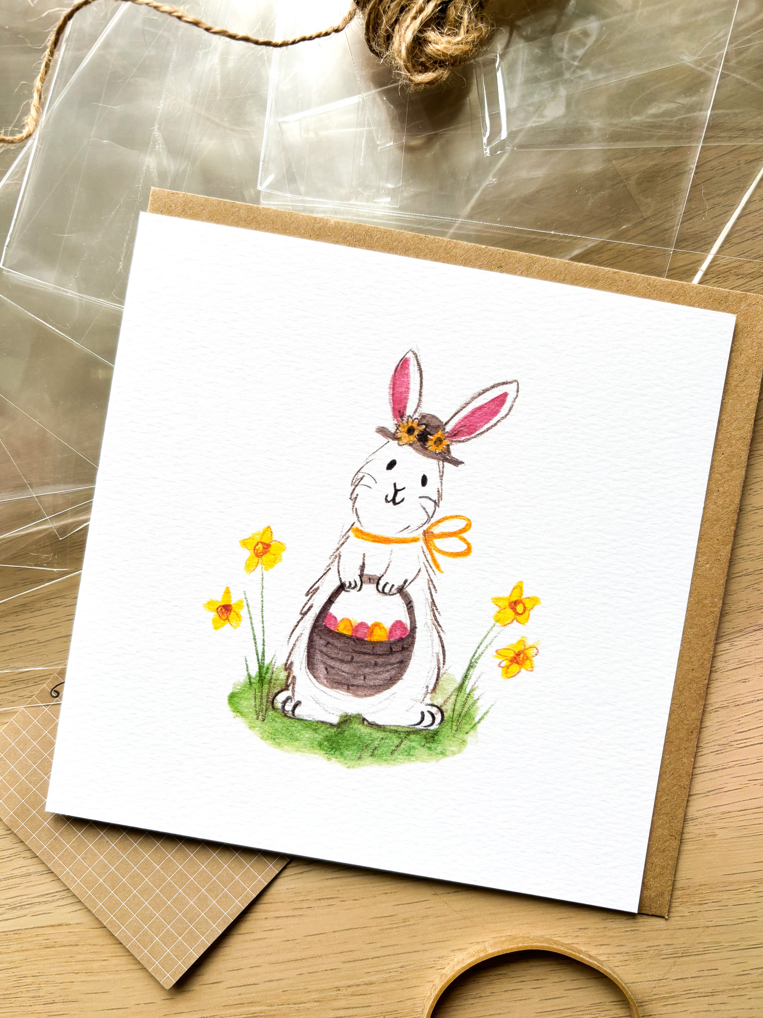 Easter Bunny in Sunflower Hat Card