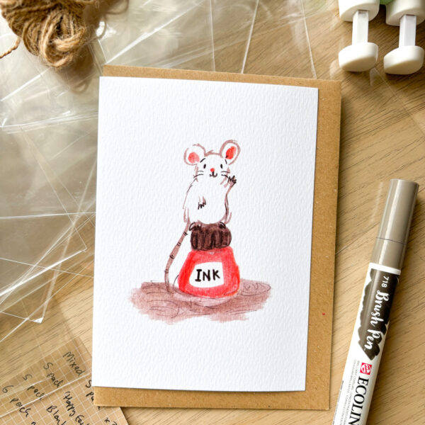 Waving White Mouse Greetings Card