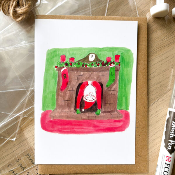 Santa in Chimney Christmas Card