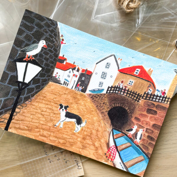 Border Collie at Seaside A5 Art Print