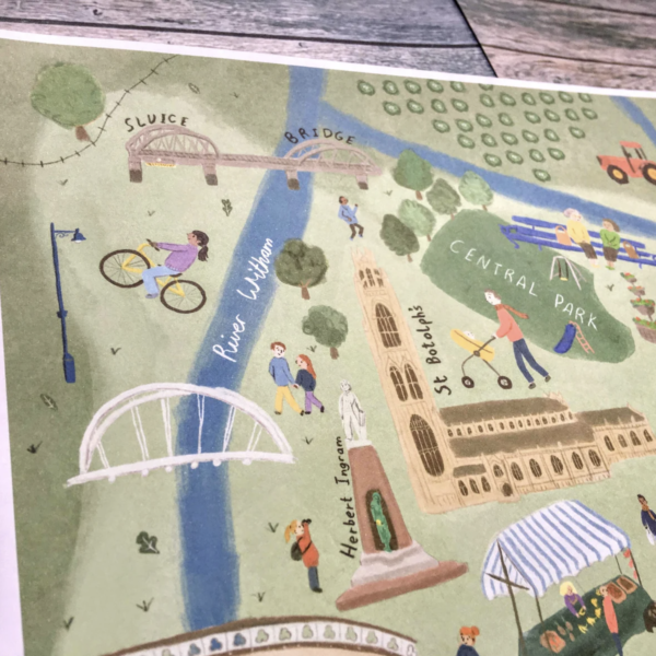 Boston, Lincolnshire, UK Illustrated Map A5 Print