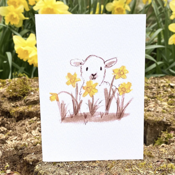 Lamb and Daffodils Greetings Card